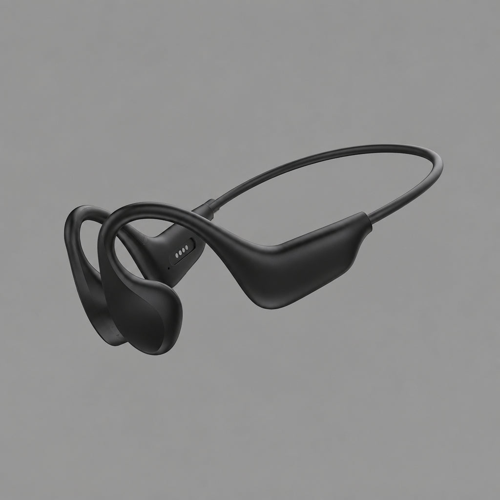 Écouteur open-ear VEYKO ONE à conduction osseuse, monture en titane gris et vert
